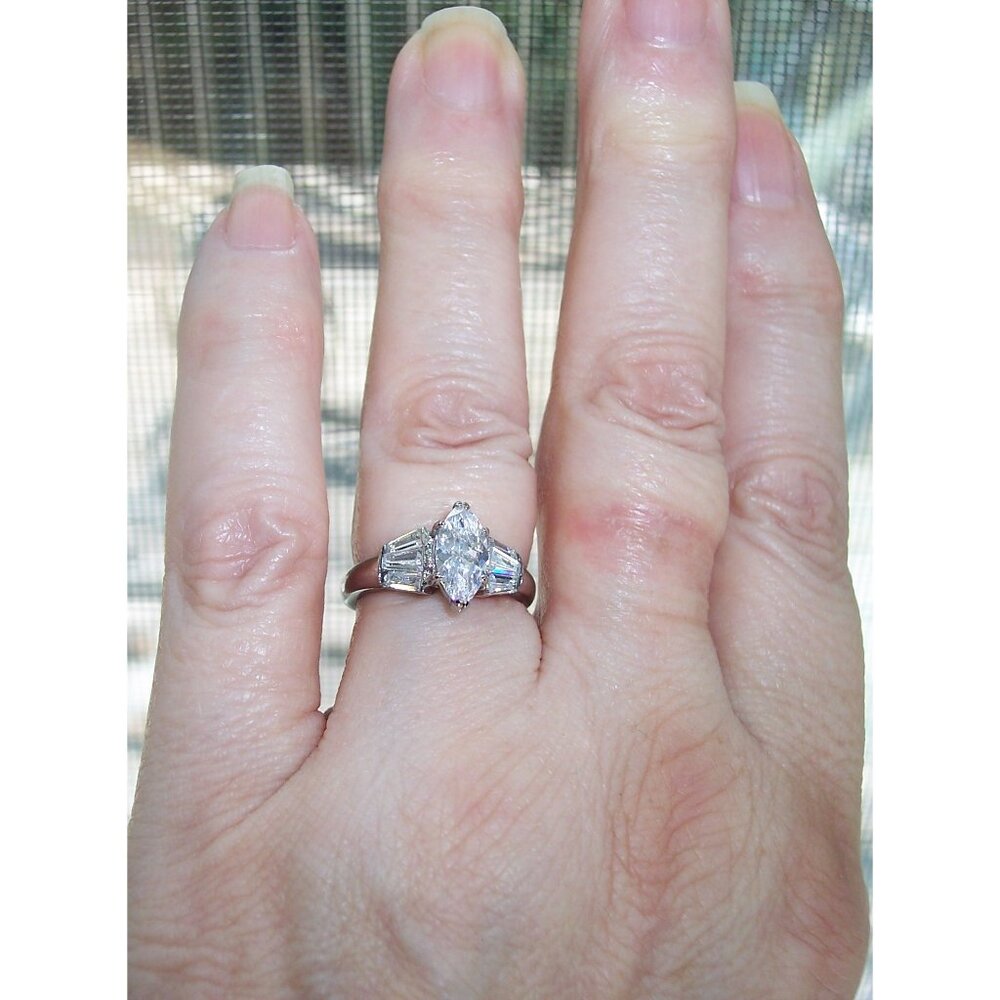 Marquise & Baguette Cubic Zirconia Ring Stainless Steel High Polished - Picture 9 of 14